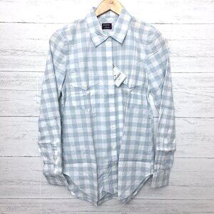 New UNTUCKit Women's Shirt Santa Marzi Blue & White Plaid Button Up size 4